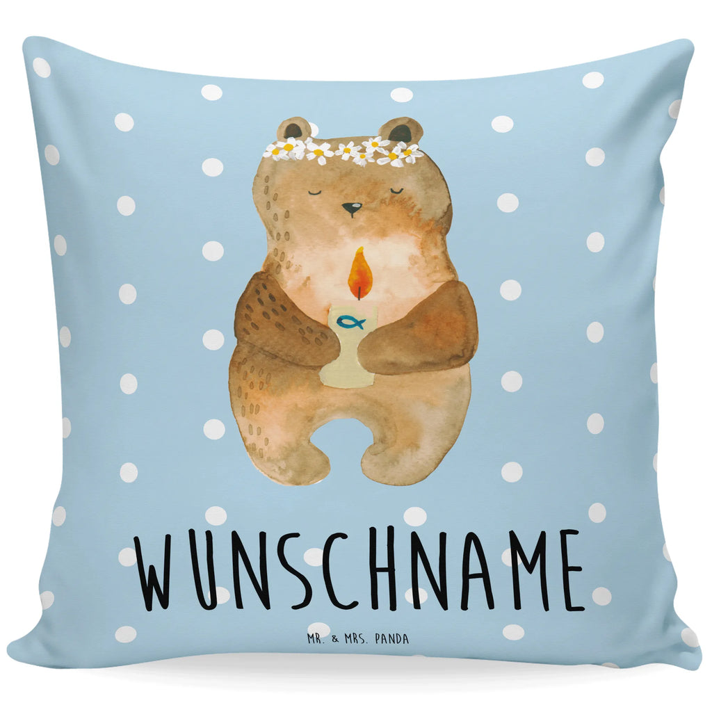 Personalisiertes Kissen Kommunion-Bär Kissen, personalisiert, Name, Wunschname, bedrucken, Kopfkissen, Bär, Teddy, Teddybär, Kommunion, Gottes Segen, Taufkerze, katholisch