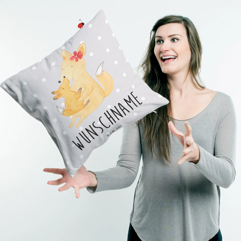 Personalisiertes Kissen Fuchs Mama & Kind Kissen, personalisiert, Name, Wunschname, bedrucken, Kopfkissen, Familie, Vatertag, Muttertag, Bruder, Schwester, Mama, Papa, Oma, Opa, Mutter, Tochter, Lieblingstochter, Beste Tochter, Geschenk