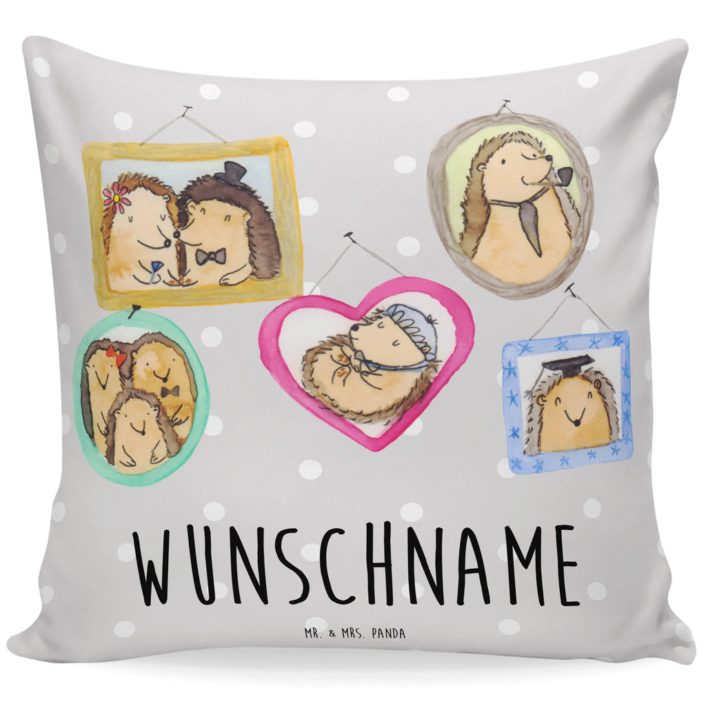 Personalisiertes Kissen Igel Familie Kissen, personalisiert, Name, Wunschname, bedrucken, Kopfkissen, Familie, Vatertag, Muttertag, Bruder, Schwester, Mama, Papa, Oma, Opa, Liebe, Igel, Bilder, Zusammenhalt, Glück