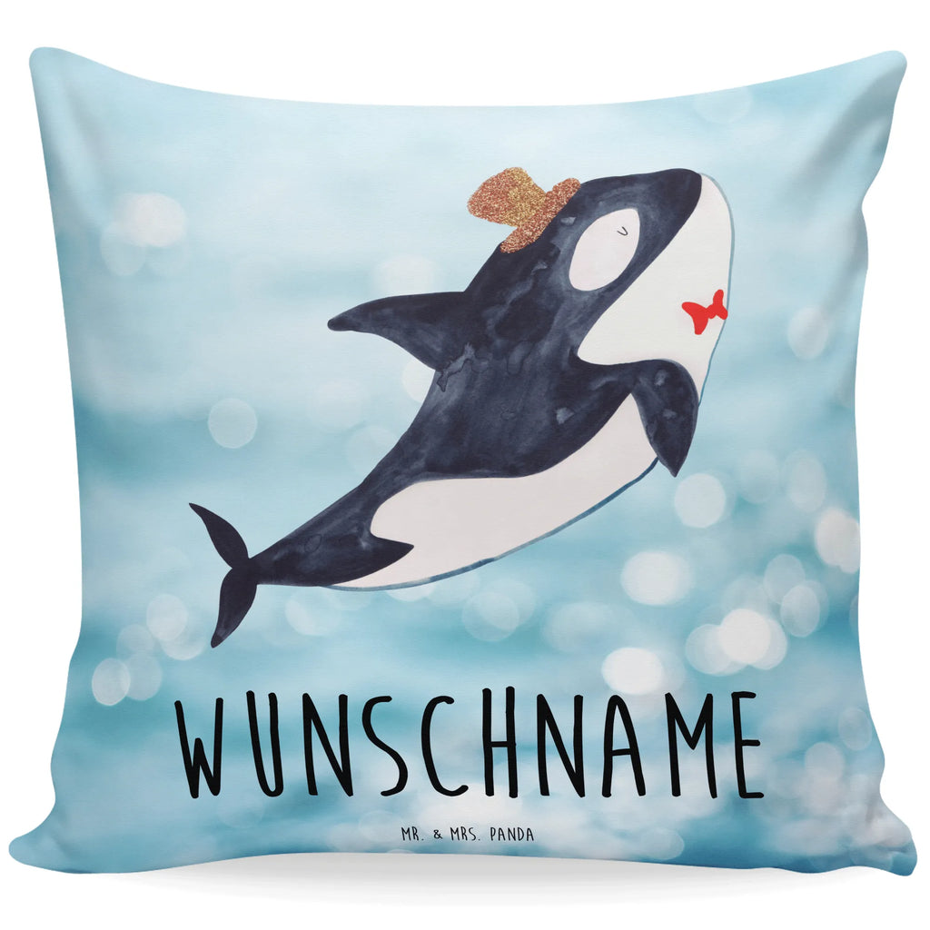 Personalisiertes Kissen Orca Zylinder Kissen, personalisiert, Name, Wunschname, bedrucken, Kopfkissen, Meerestiere, Meer, Urlaub, Narwal, Glitter, Konfetti, Glitzer, Geburtstag, Feier, Fete, Fest, Glückwunsch, Orca