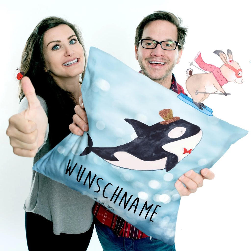 Personalisiertes Kissen Orca Zylinder Kissen, personalisiert, Name, Wunschname, bedrucken, Kopfkissen, Meerestiere, Meer, Urlaub, Narwal, Glitter, Konfetti, Glitzer, Geburtstag, Feier, Fete, Fest, Glückwunsch, Orca