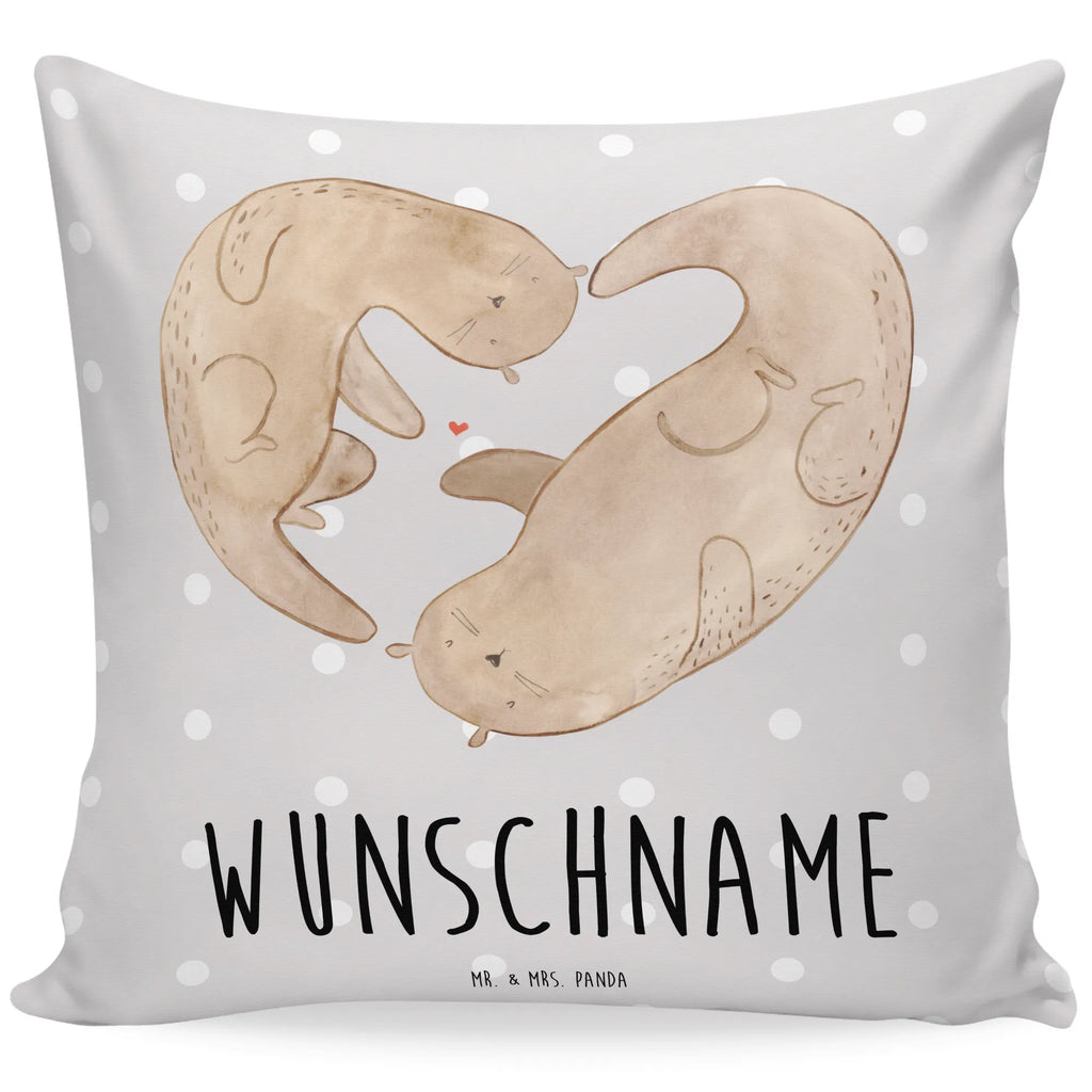 Personalisiertes Kissen Otter Herz Kissen, personalisiert, Name, Wunschname, bedrucken, Kopfkissen, Otter, Fischotter, Seeotter, Liebe, Herz, Liebesbeweis, Liebesgeschenk, Bessere Hälfte, Love you, Jahrestag, Hochzeitstag, Verlobung, gemeinsames Leben