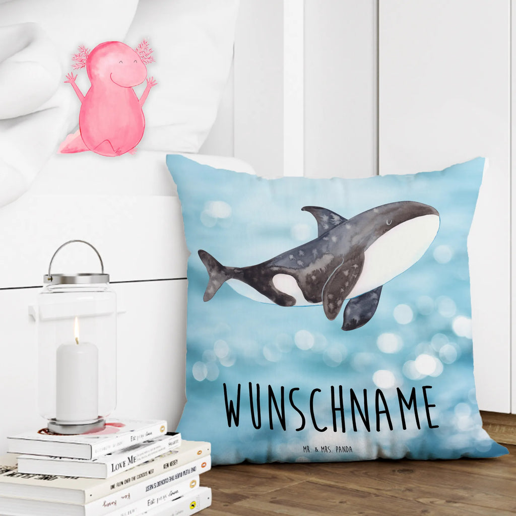 Personalisiertes Kissen Orca Kissen, personalisiert, Name, Wunschname, bedrucken, Kopfkissen, Meerestiere, Meer, Urlaub, Orca, Orcas, Killerwal, Wal, Möglichkeiten, Büro, Arbeit, Motivation, Selbstliebe, Neustart, Startup