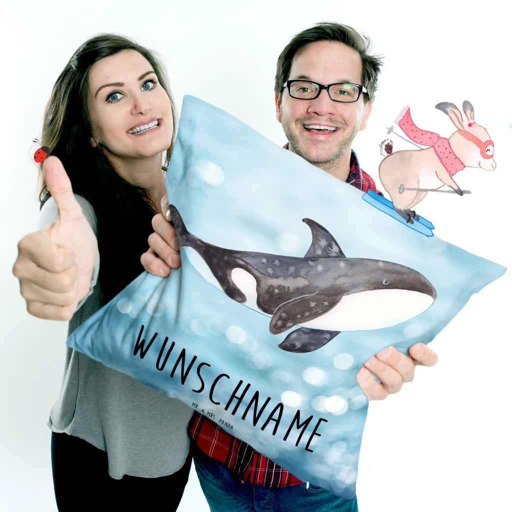 Personalisiertes Kissen Orca Kissen, personalisiert, Name, Wunschname, bedrucken, Kopfkissen, Meerestiere, Meer, Urlaub, Orca, Orcas, Killerwal, Wal, Möglichkeiten, Büro, Arbeit, Motivation, Selbstliebe, Neustart, Startup