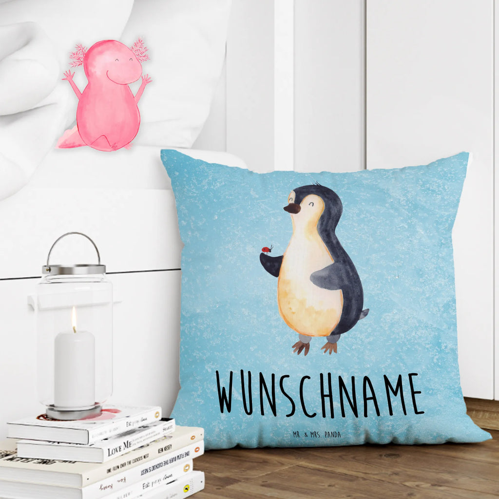 Personalisiertes Kissen Pinguin Marienkäfer Kissen, personalisiert, Name, Wunschname, bedrucken, Kopfkissen, Pinguin, Pinguine, Marienkäfer, Liebe, Wunder, Glück, Freude, Lebensfreude