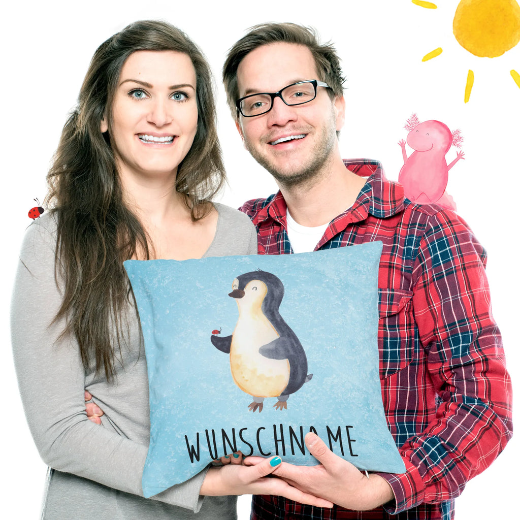 Personalisiertes Kissen Pinguin Marienkäfer Kissen, personalisiert, Name, Wunschname, bedrucken, Kopfkissen, Pinguin, Pinguine, Marienkäfer, Liebe, Wunder, Glück, Freude, Lebensfreude