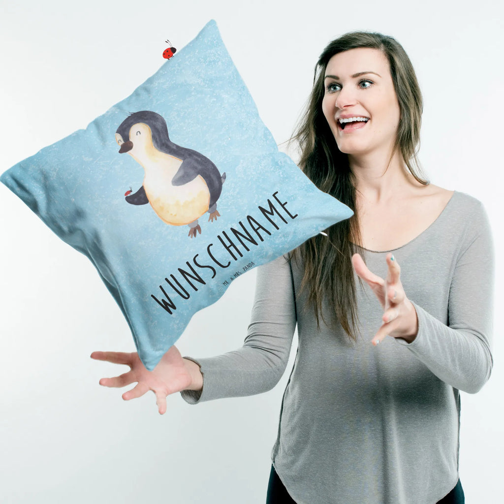 Personalisiertes Kissen Pinguin Marienkäfer Kissen, personalisiert, Name, Wunschname, bedrucken, Kopfkissen, Pinguin, Pinguine, Marienkäfer, Liebe, Wunder, Glück, Freude, Lebensfreude