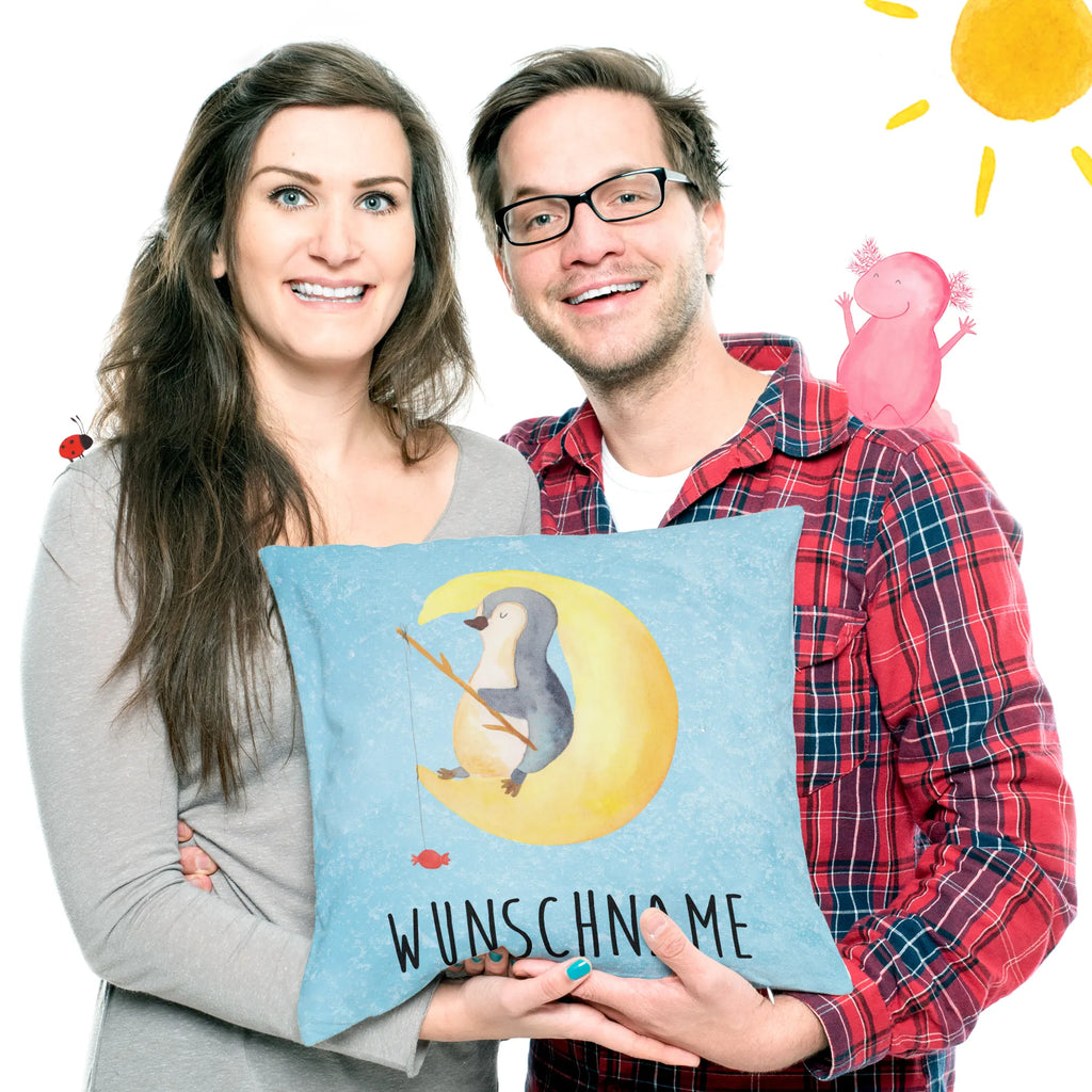 Personalisiertes Kissen Pinguin Mond Kissen, personalisiert, Name, Wunschname, bedrucken, Kopfkissen, Pinguin, Pinguine, Spruch, schlafen, Nachtruhe, Einschlafen, Schlafzimmer, Schlafstörungen, Gästezimmer