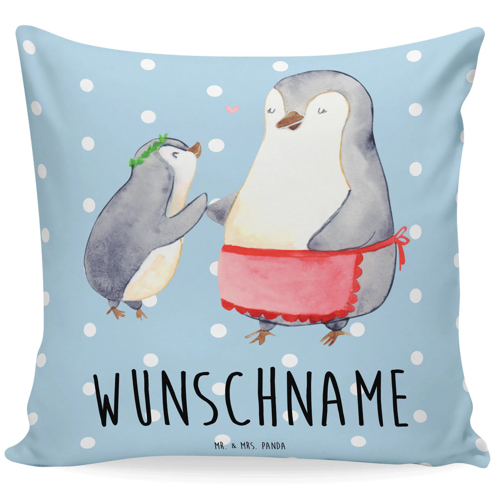 Personalisiertes Kissen Pinguin mit Kind Kissen, personalisiert, Name, Wunschname, bedrucken, Kopfkissen, Familie, Vatertag, Muttertag, Bruder, Schwester, Mama, Papa, Oma, Opa, Geschenk, Mami, Mutti, Mutter, Geburststag