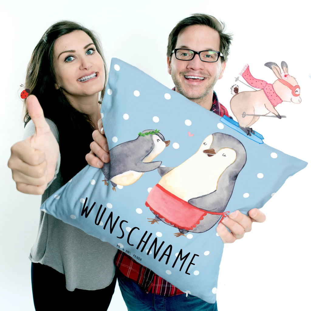 Personalisiertes Kissen Pinguin mit Kind Kissen, personalisiert, Name, Wunschname, bedrucken, Kopfkissen, Familie, Vatertag, Muttertag, Bruder, Schwester, Mama, Papa, Oma, Opa, Geschenk, Mami, Mutti, Mutter, Geburststag