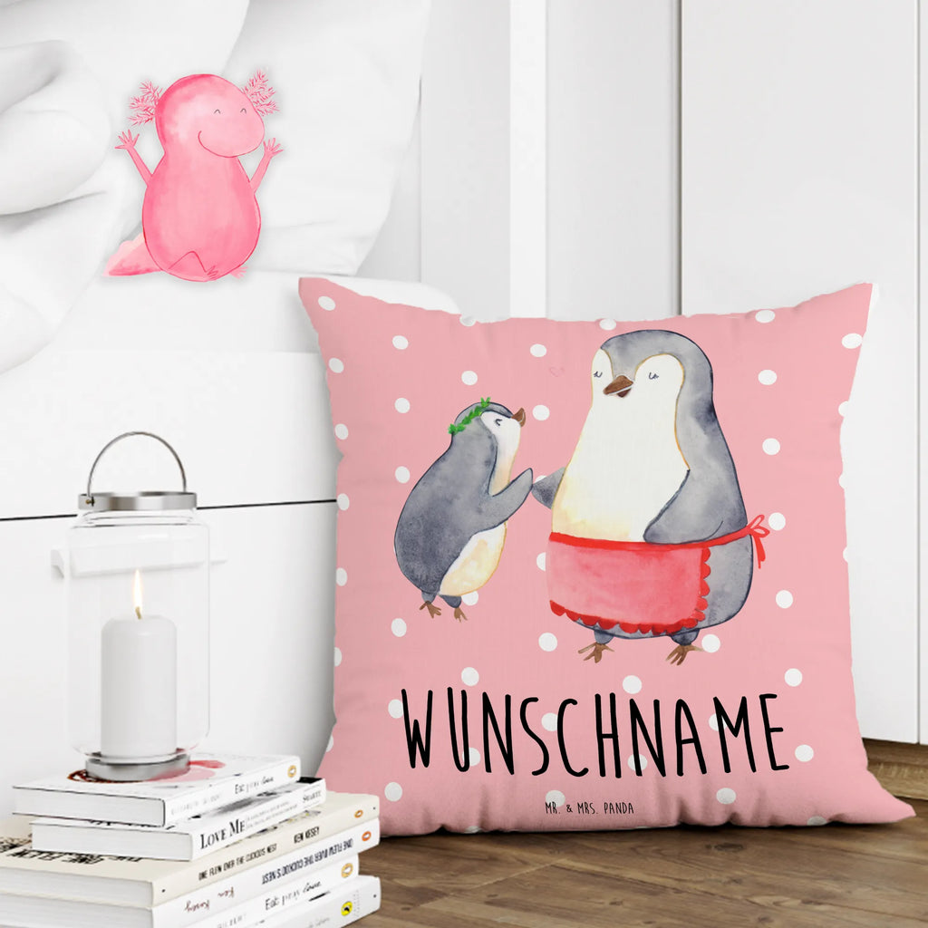 Personalisiertes Kissen Pinguin mit Kind Kissen, personalisiert, Name, Wunschname, bedrucken, Kopfkissen, Familie, Vatertag, Muttertag, Bruder, Schwester, Mama, Papa, Oma, Opa, Geschenk, Mami, Mutti, Mutter, Geburststag