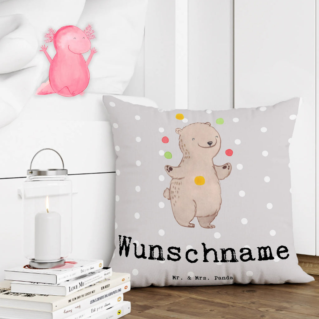 Personalised cushion bear Juggle Kissen, personalisiert, Name, Wunschname, bedrucken, Kopfkissen, Geschenk, Sport, Sportart, Hobby, Schenken, Danke, Dankeschön, Auszeichnung, Gewinn, Sportler, Jonglieren, Jongleur, Zirkus, Artistik