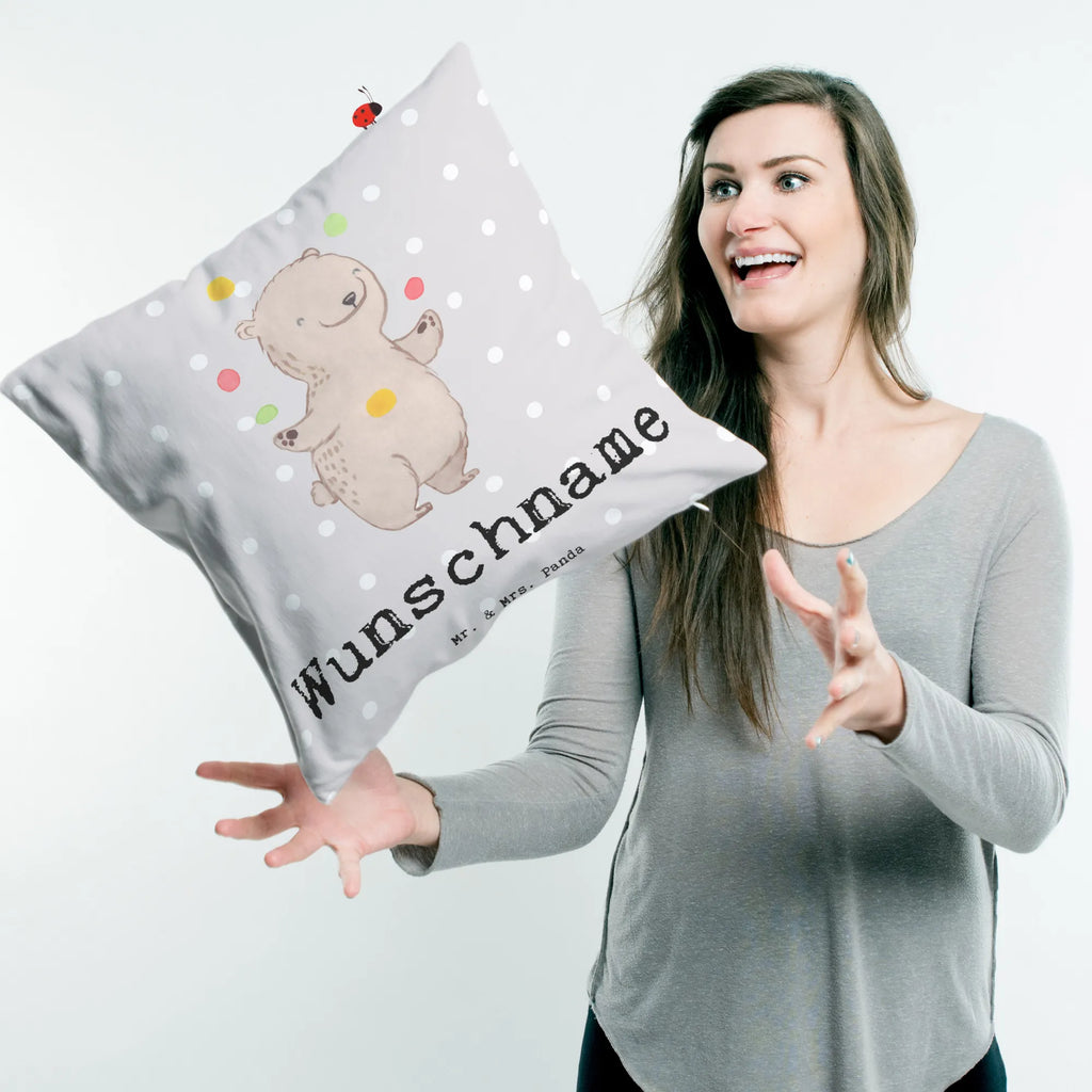 Personalised cushion bear Juggle Kissen, personalisiert, Name, Wunschname, bedrucken, Kopfkissen, Geschenk, Sport, Sportart, Hobby, Schenken, Danke, Dankeschön, Auszeichnung, Gewinn, Sportler, Jonglieren, Jongleur, Zirkus, Artistik