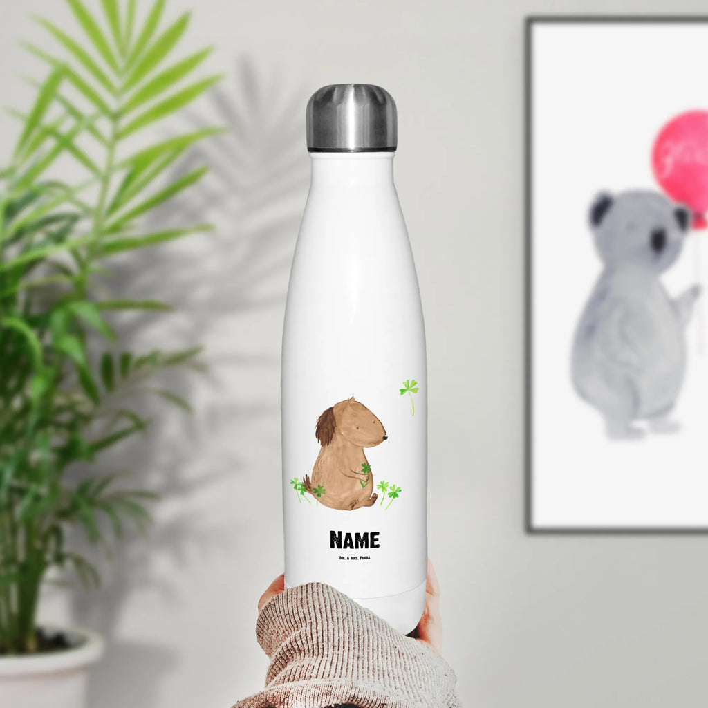 Personalised insulated bottle Dog shamrock Personalisierte Isolierflasche, Personalisierte Thermoflasche, Personalisierte Trinkflasche, Trinkflasche Mit Namen, Wunschname, Bedrucken, Namensflasche, Hund, Hundemotiv, Haustier, Hunderasse, Tierliebhaber, Hundebesitzer, Sprüche, Kleeblatt, Glück, Tagträume, Motivation, Neuanfang, Geschenk, Glücksbringer, Selbstliebe, Achtsamkeit