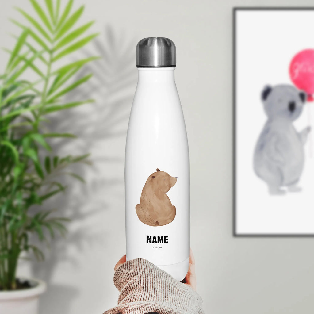 Personalisierte Thermosflasche Bär Schulterblick Personalisierte Isolierflasche, Personalisierte Thermoflasche, Personalisierte Trinkflasche, Trinkflasche Mit Namen, Wunschname, Bedrucken, Namensflasche, Bär, Teddy, Teddybär, Selbstachtung, Weltansicht, Motivation, Bären, Bärenliebe, Weisheit