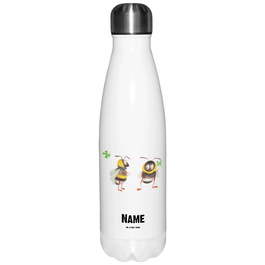 Personalisierte Thermosflasche Hummeln mit Kleeblatt Personalisierte Isolierflasche, Personalisierte Thermoflasche, Personalisierte Trinkflasche, Trinkflasche Mit Namen, Wunschname, Bedrucken, Namensflasche, Tiermotive, Gute Laune, lustige Sprüche, Tiere, Hummel, Biene, Spruch positiv, Biene Deko, Spruch schön, glücklich sein, glücklich werden, Spruch fröhlich