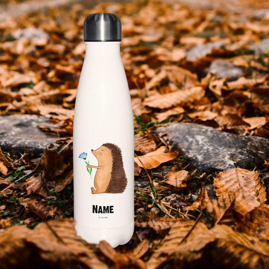 Personalisierte Thermosflasche Igel mit Blume Personalisierte Isolierflasche, Personalisierte Thermoflasche, Personalisierte Trinkflasche, Trinkflasche Mit Namen, Wunschname, Bedrucken, Namensflasche, Tiermotive, Gute Laune, lustige Sprüche, Tiere, Igel, Gute Besserung, Genesungswünsche, Krankheit, Krankenhaus, krank, Besuch