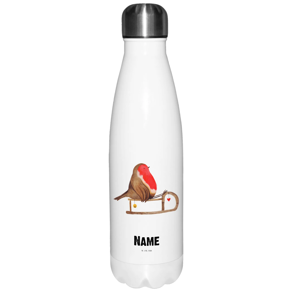 Personalisierte Thermosflasche Rotkehlchen Schlitten Personalisierte Isolierflasche, Personalisierte Thermoflasche, Personalisierte Trinkflasche, Trinkflasche Mit Namen, Wunschname, Bedrucken, Namensflasche, Winter, Weihnachten, Weihnachtsdeko, Nikolaus, Advent, Heiligabend, Wintermotiv, Schlitten, Vogel