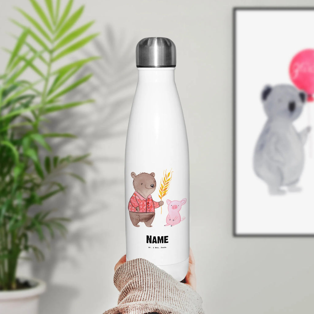 Personalisierte Thermosflasche Bauer mit Herz Personalisierte Isolierflasche, Personalisierte Thermoflasche, Personalisierte Trinkflasche, Trinkflasche Mit Namen, Wunschname, Bedrucken, Namensflasche, Beruf, Ausbildung, Jubiläum, Abschied, Rente, Kollege, Kollegin, Geschenk, Schenken, Arbeitskollege, Mitarbeiter, Firma, Danke, Dankeschön, Landwirt; Bauer, Tierwirt, Agronom, Farmer, Bauernhof