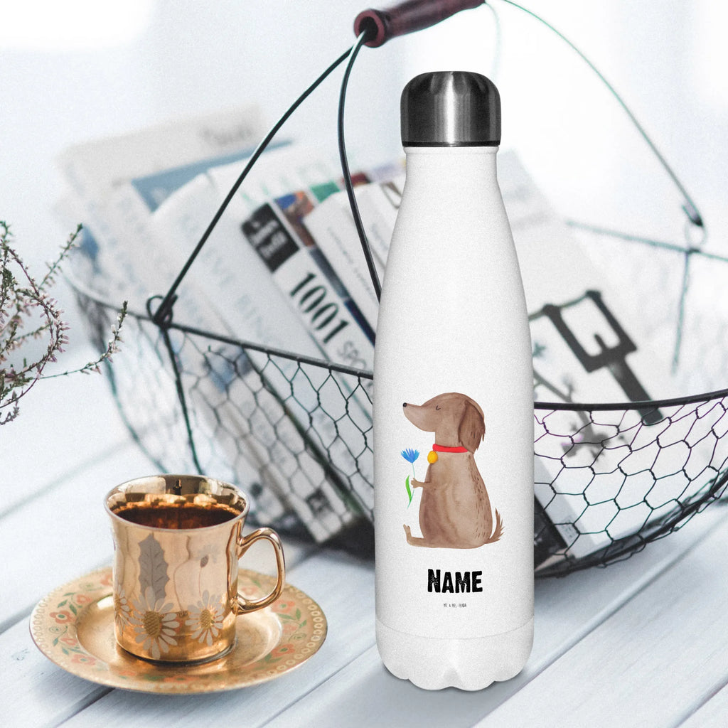 Personalisierte Thermosflasche Hund Blume Personalisierte Isolierflasche, Personalisierte Thermoflasche, Personalisierte Trinkflasche, Trinkflasche Mit Namen, Wunschname, Bedrucken, Namensflasche, Hund, Hundemotiv, Haustier, Hunderasse, Tierliebhaber, Hundebesitzer, Sprüche, Hunde, Frauchen, Hundeliebe