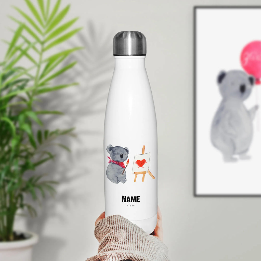 Personalisierte Thermosflasche Koala Künstler Personalisierte Isolierflasche, Personalisierte Thermoflasche, Personalisierte Trinkflasche, Trinkflasche Mit Namen, Wunschname, Bedrucken, Namensflasche, Koala, Koalabär, Liebe, Liebensbeweis, Liebesgeschenk, Gefühle, Künstler, zeichnen