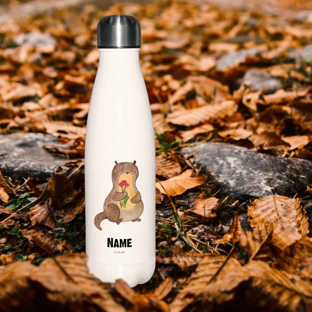 Personalisierte Thermosflasche Otter Blumenstrauß Personalisierte Isolierflasche, Personalisierte Thermoflasche, Personalisierte Trinkflasche, Trinkflasche Mit Namen, Wunschname, Bedrucken, Namensflasche, Otter, Fischotter, Seeotter, Otter Seeotter See Otter