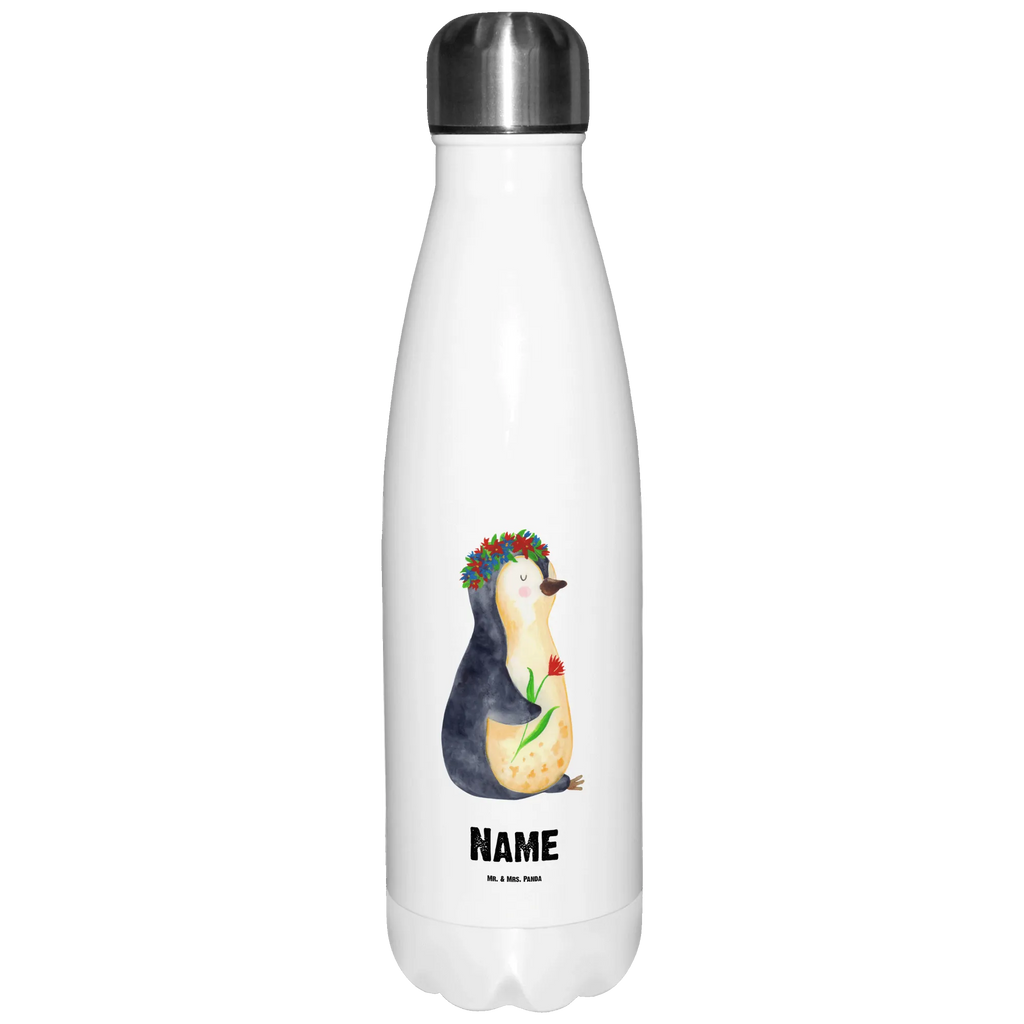 Personalisierte Thermosflasche Pinguin Blumenkranz Personalisierte Isolierflasche, Personalisierte Thermoflasche, Personalisierte Trinkflasche, Trinkflasche Mit Namen, Wunschname, Bedrucken, Namensflasche, Pinguin, Pinguine, Blumenkranz, Universum, Leben, Wünsche, Ziele, Lebensziele, Motivation, Lebenslust, Liebeskummer, Geschenkidee