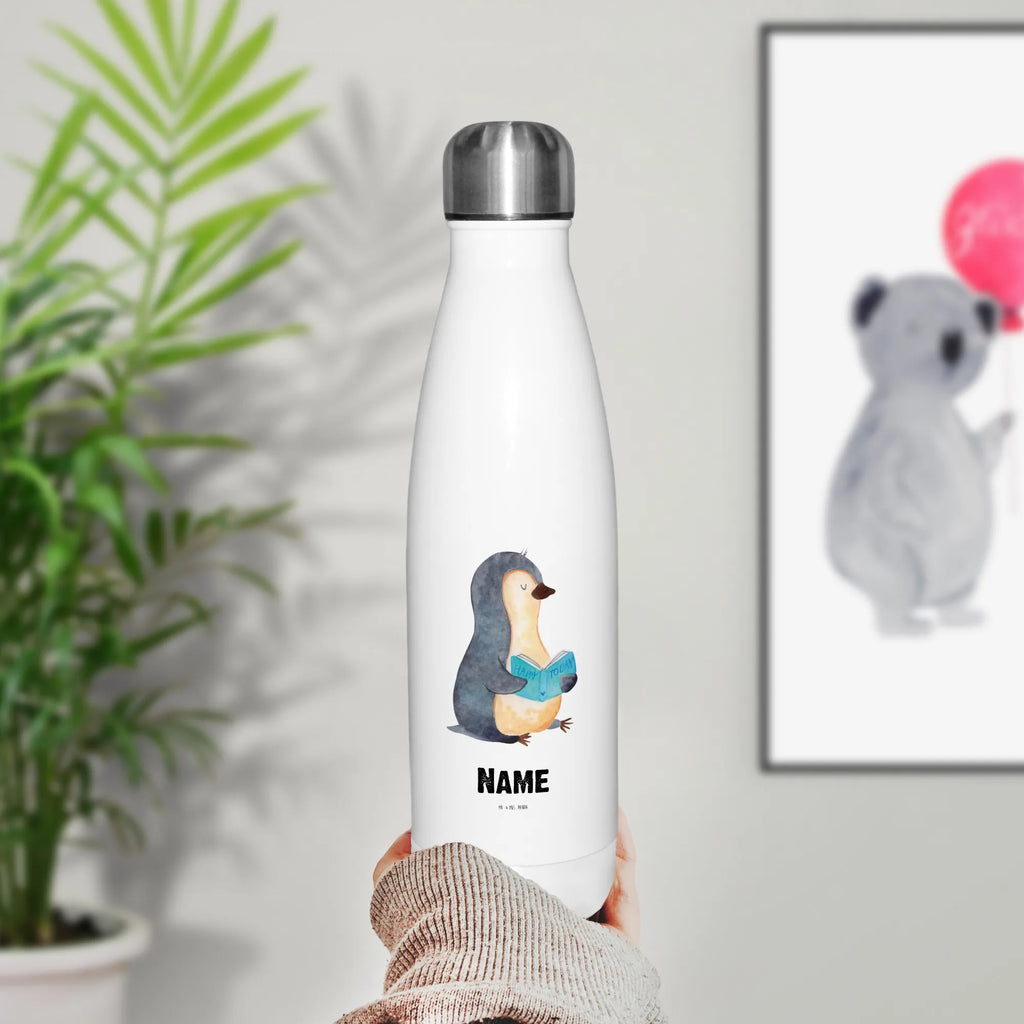 Personalisierte Thermosflasche Pinguin Buch Personalisierte Isolierflasche, Personalisierte Thermoflasche, Personalisierte Trinkflasche, Trinkflasche Mit Namen, Wunschname, Bedrucken, Namensflasche, Pinguin, Pinguine, Buch, Lesen, Bücherwurm, Nichtstun, Faulenzen, Ferien, Urlaub, Freizeit