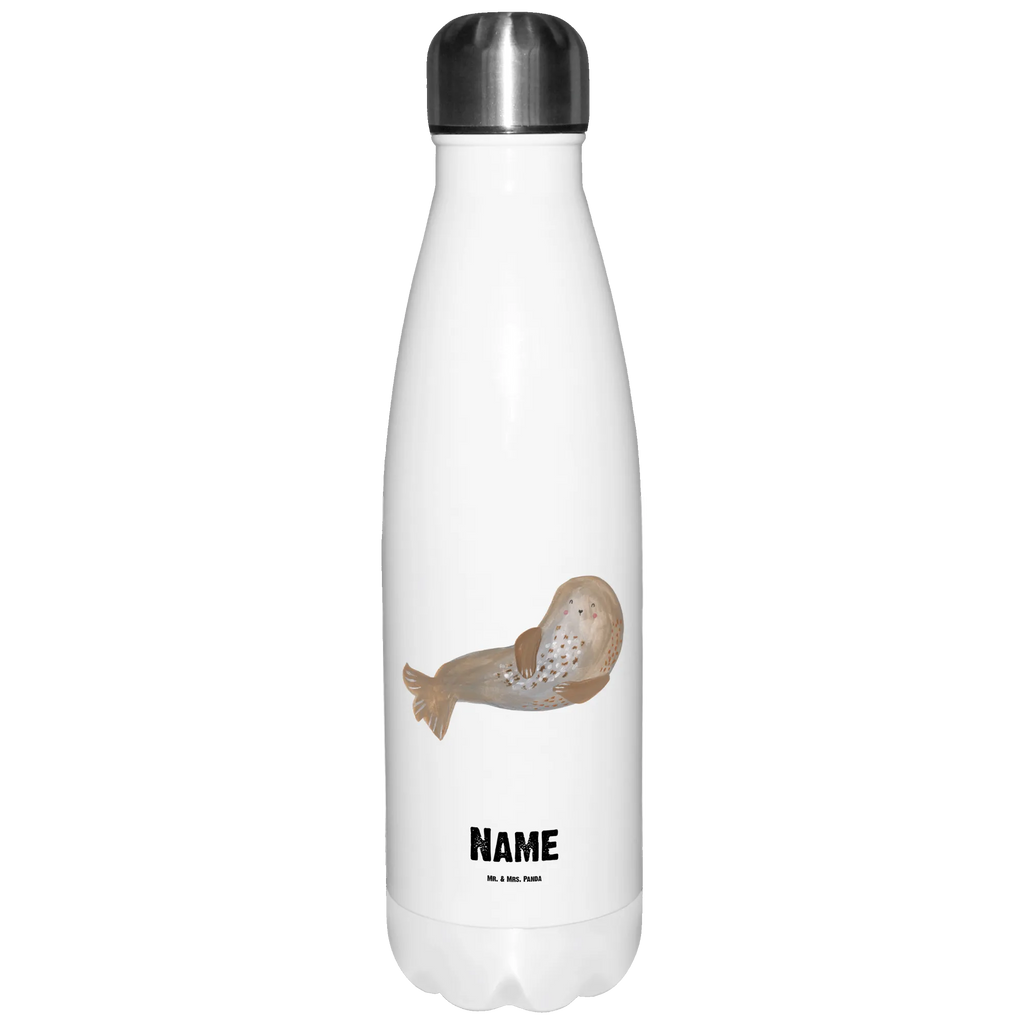 Personalisierte Thermosflasche Robbe lachend Personalisierte Isolierflasche, Personalisierte Thermoflasche, Personalisierte Trinkflasche, Trinkflasche Mit Namen, Wunschname, Bedrucken, Namensflasche, Tiermotive, Gute Laune, lustige Sprüche, Tiere, Robbe, Robben, Seehund, Strand, Meerestier, Ostsee, Nordsee