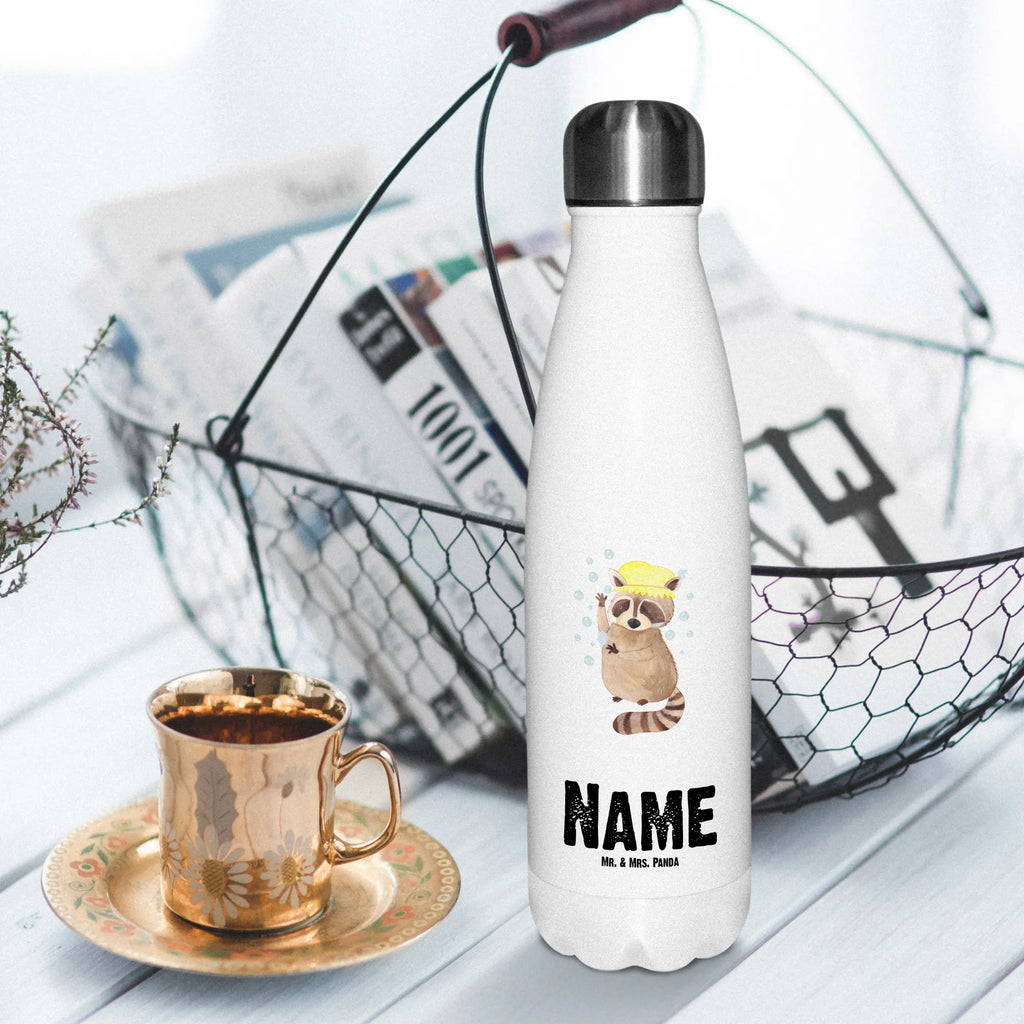 Personalisierte Thermosflasche Waschbär Personalisierte Isolierflasche, Personalisierte Thermoflasche, Personalisierte Trinkflasche, Trinkflasche Mit Namen, Wunschname, Bedrucken, Namensflasche, Tiermotive, Gute Laune, lustige Sprüche, Tiere, Waschbär, Tagträumen, Plan, Fröhlich, waschen, Seifenblasen