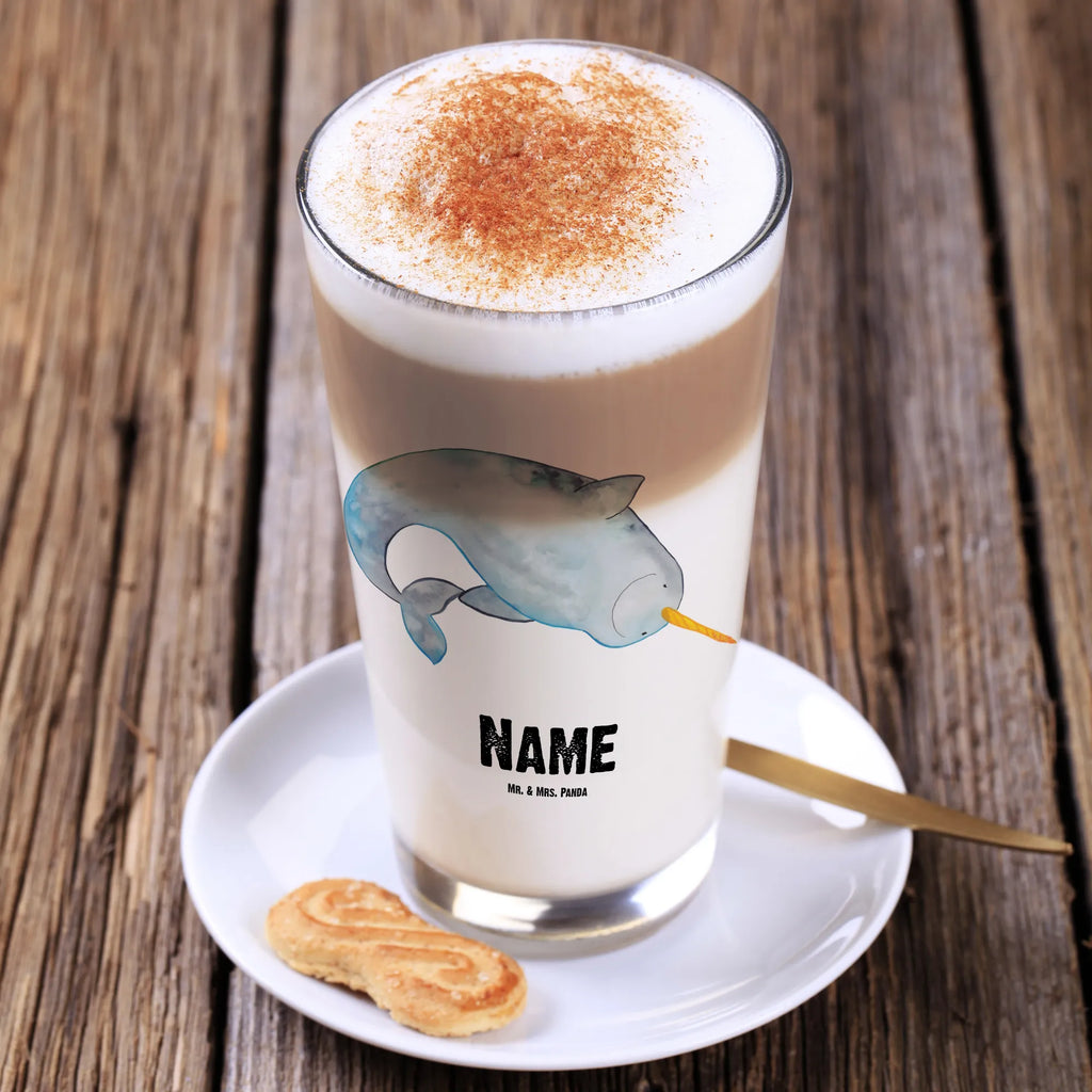 Personalised glass Narwhal Bedrucktes Glas, Glas mit Namen, Namensglas, Glas personalisiert, Name, Bedrucken, Meerestiere, Meer, Urlaub, Narwal, Wal, Putzen, Hausfrau, Junggesellin, aufräumen, Kinderzimmer