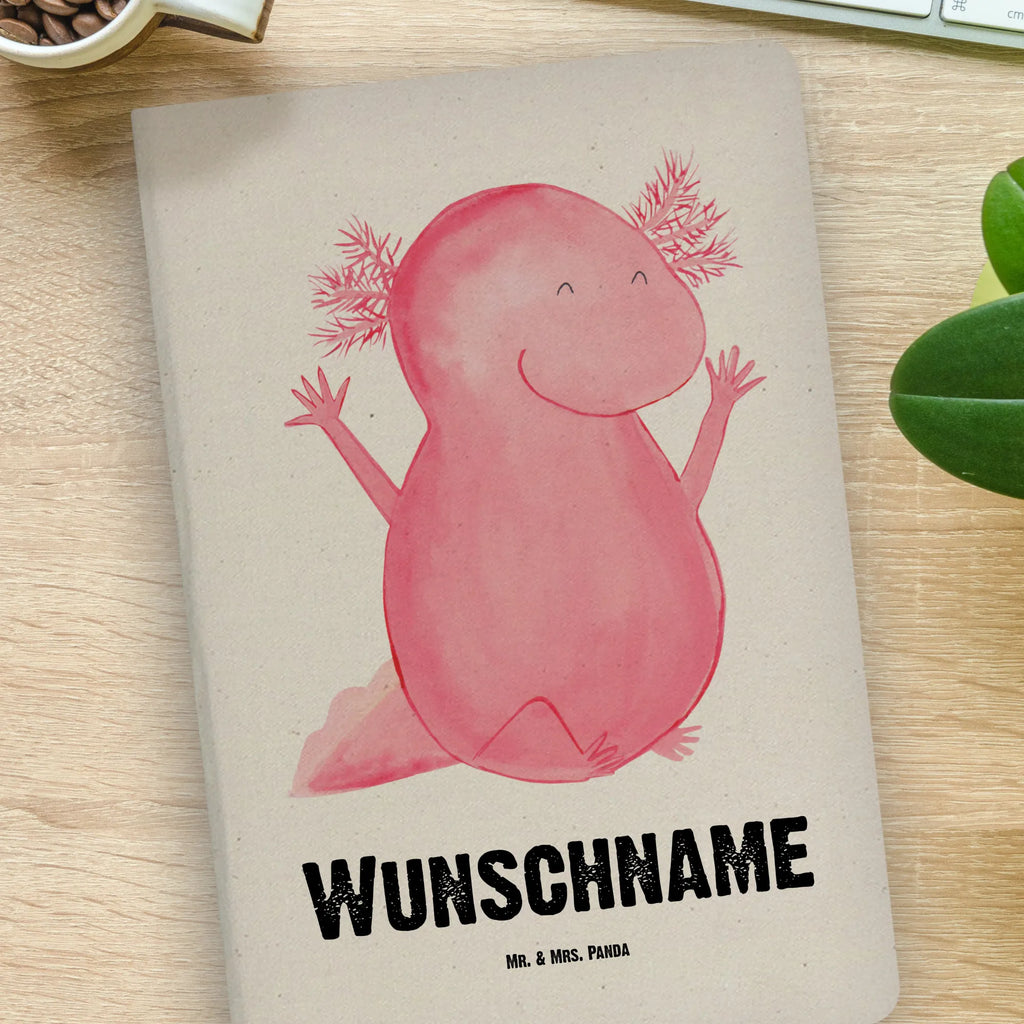 DIN A4 Personalisiertes Notizbuch Axolotl Hurra Personalisiertes Notizbuch, Notizbuch mit Namen, Notizbuch bedrucken, Personalisierung, Namensbuch, Namen, Axolotl, Molch, Axolot, Schwanzlurch, Lurch, Lurche, fröhlich, Spaß, Freude, Motivation, Zufriedenheit