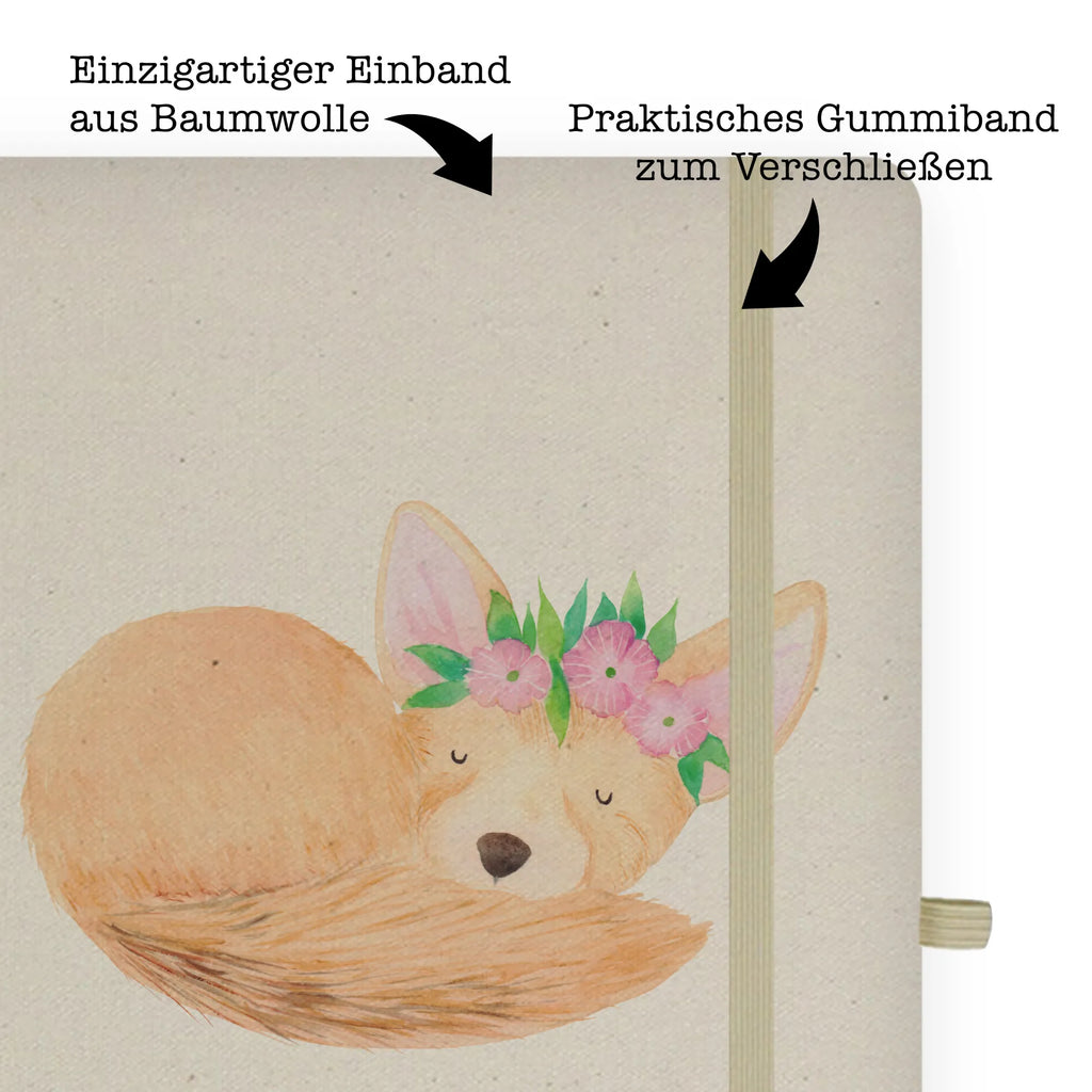 DIN A4 Personalisiertes Notizbuch Wüstenfuchs Blumenkranz Personalisiertes Notizbuch, Notizbuch mit Namen, Notizbuch bedrucken, Personalisierung, Namensbuch, Namen, Afrika, Wildtiere, Wüste, Wüstenfuchs, Blumen, Blumenkranz, Glücklich