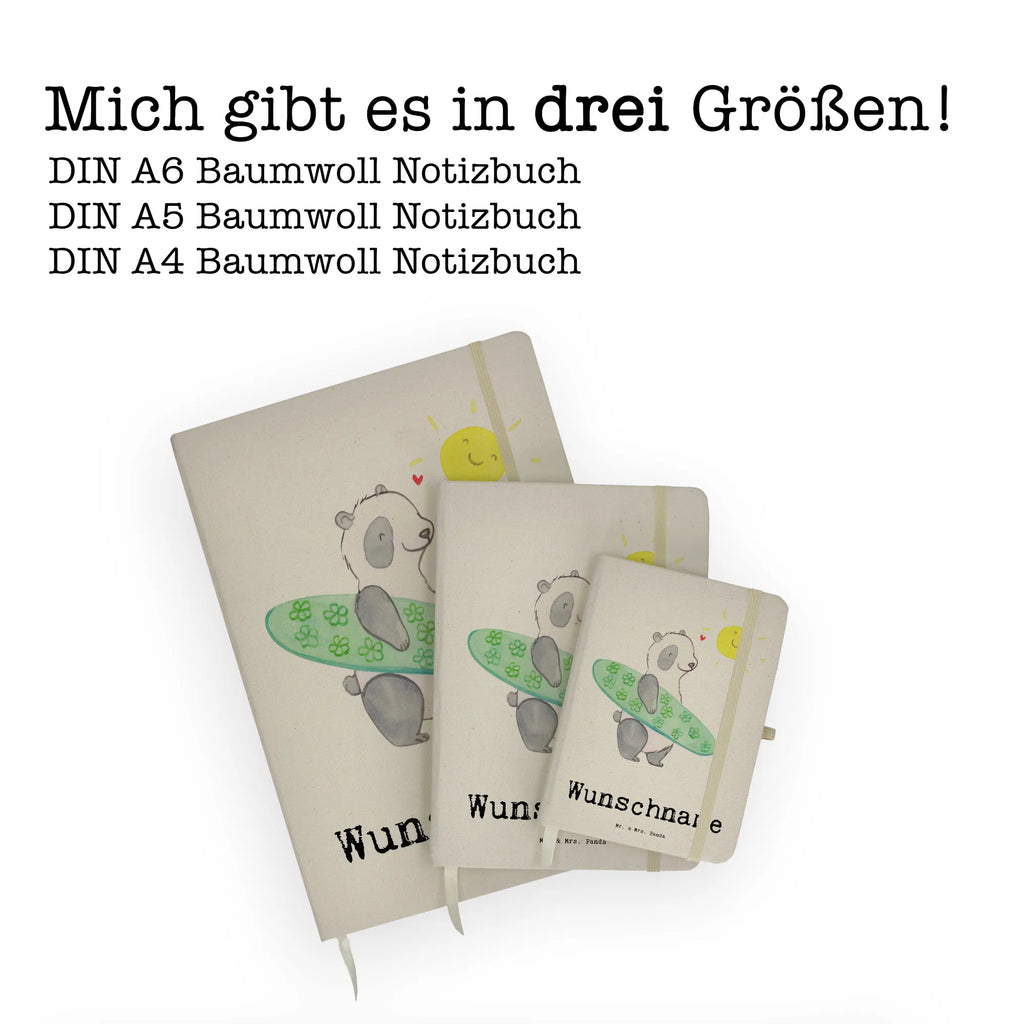 DIN A4 Personalisiertes Notizbuch Panda Surfen Personalisiertes Notizbuch, Notizbuch mit Namen, Notizbuch bedrucken, Personalisierung, Namensbuch, Namen, Geschenk, Sport, Sportart, Hobby, Schenken, Danke, Dankeschön, Auszeichnung, Gewinn, Sportler, Wellenreiten, Surfen, Surfschule