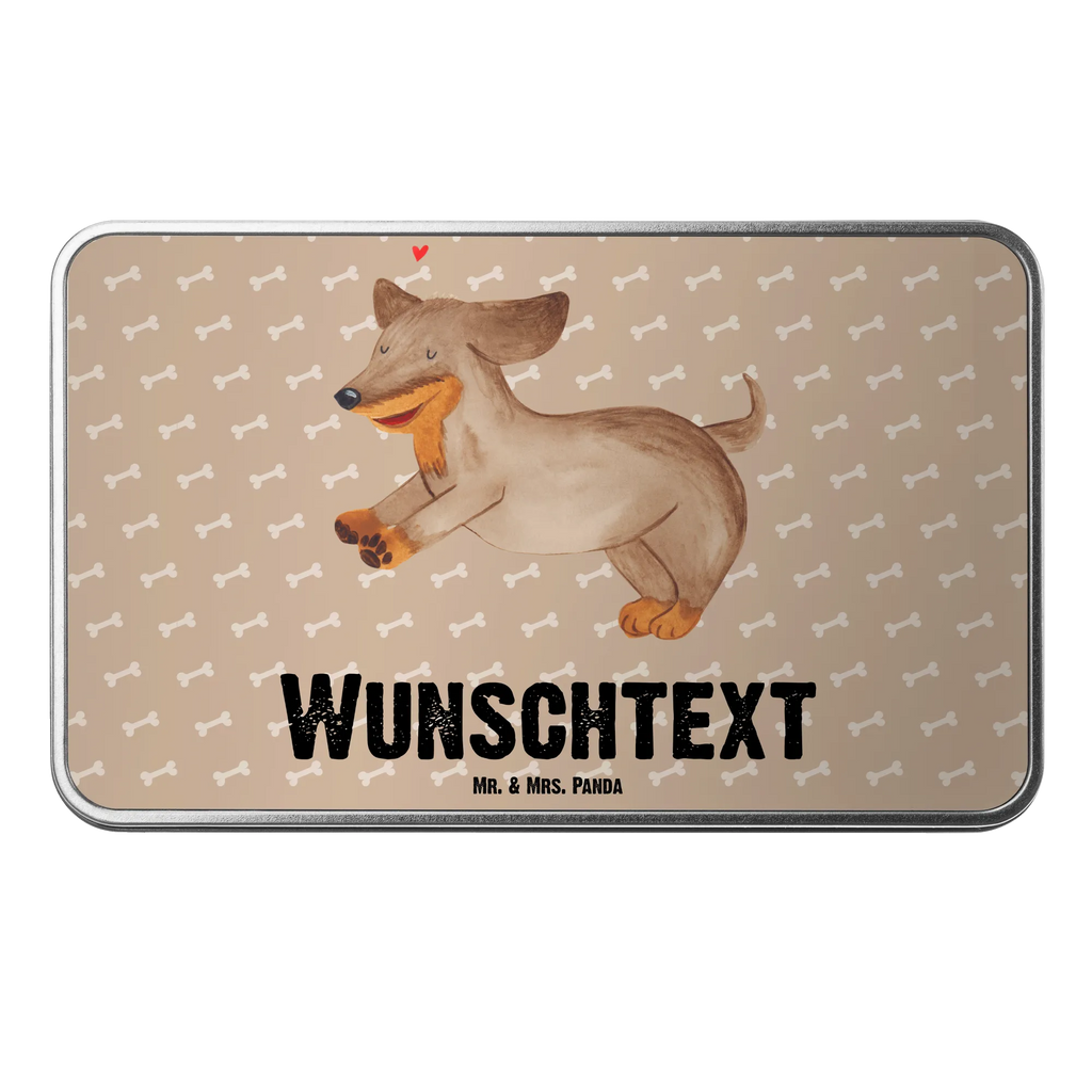 Personalisierte Metalldose Hund Dackel fröhlich Personalisierte Metalldose, Dose mit Namen, Namensdose, Kiste mit Namen, Namenskiste, Hund, Hundemotiv, Haustier, Hunderasse, Tierliebhaber, Hundebesitzer, Sprüche, Hunde, Dackel, Dachshund, happy dog