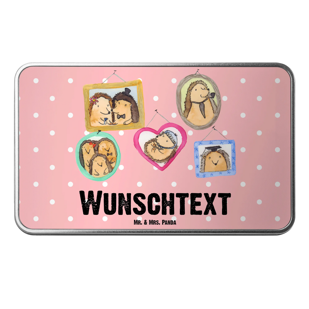 Personalisierte Metalldose Igel Familie Personalisierte Metalldose, Dose mit Namen, Namensdose, Kiste mit Namen, Namenskiste, Familie, Vatertag, Muttertag, Bruder, Schwester, Mama, Papa, Oma, Opa, Liebe, Igel, Bilder, Zusammenhalt, Glück