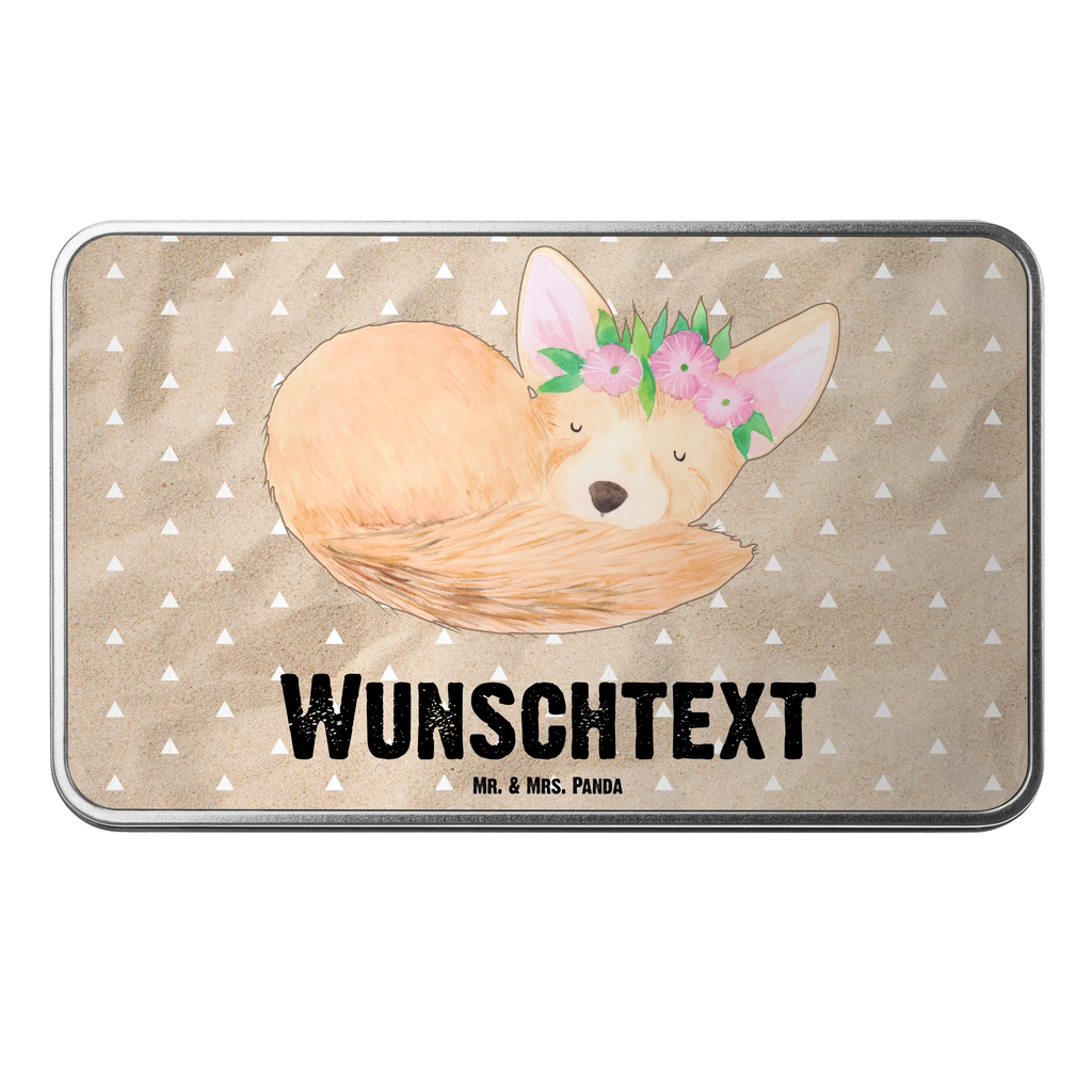 Personalisierte Metalldose Wüstenfuchs Blumenkranz Personalisierte Metalldose, Dose mit Namen, Namensdose, Kiste mit Namen, Namenskiste, Afrika, Wildtiere, Wüste, Wüstenfuchs, Blumen, Blumenkranz, Glücklich