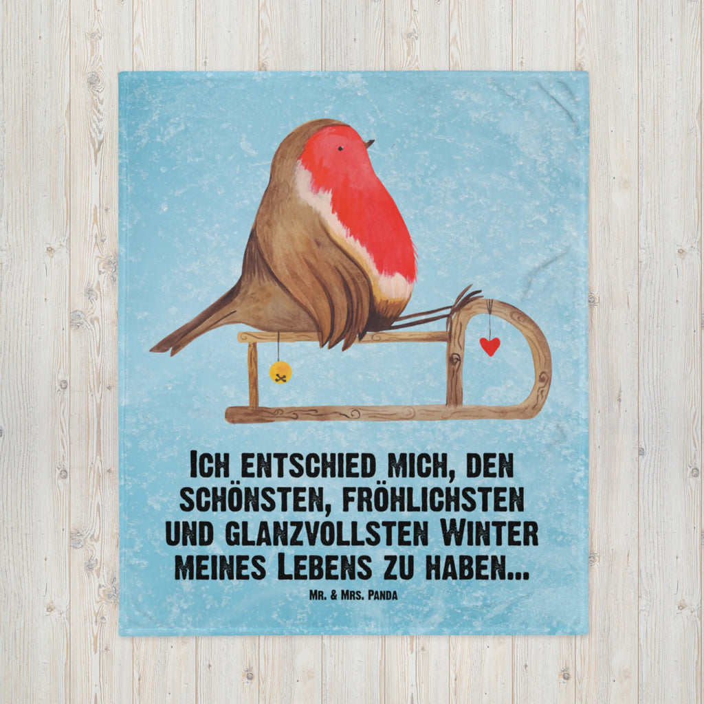 Kuscheldecke Rotkehlchen Schlitten Decke, Wohndecke, Tagesdecke, Wolldecke, Sofadecke, Winter, Weihnachten, Weihnachtsdeko, Nikolaus, Advent, Heiligabend, Wintermotiv, Schlitten, Vogel