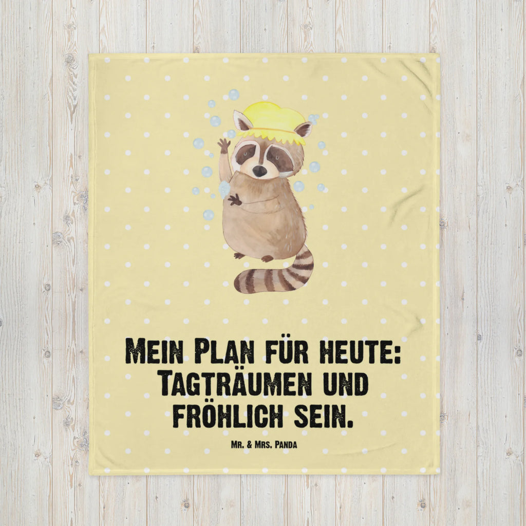 Kuscheldecke Waschbär Decke, Wohndecke, Tagesdecke, Wolldecke, Sofadecke, Tiermotive, Gute Laune, lustige Sprüche, Tiere, Waschbär, Tagträumen, Plan, Fröhlich, waschen, Seifenblasen