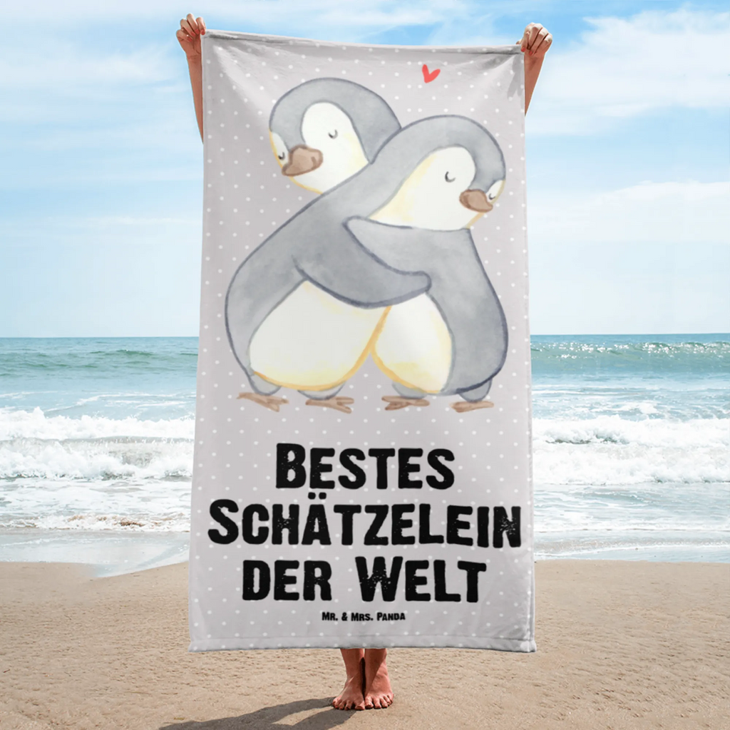 XL Badehandtuch Pinguin Bestes Schätzelein der Welt Handtuch, Badetuch, Duschtuch, Strandtuch, Saunatuch, für, Dankeschön, Geschenk, Schenken, Geburtstag, Geburtstagsgeschenk, Geschenkidee, Danke, Bedanken, Mitbringsel, Freude machen, Geschenktipp, Schätzelein, Schätzchen, Schatz, Schatzi, Ehemann, Ehefrau, Freundin, Freund, Frau, Mann, Kosename, Hochzeitstag