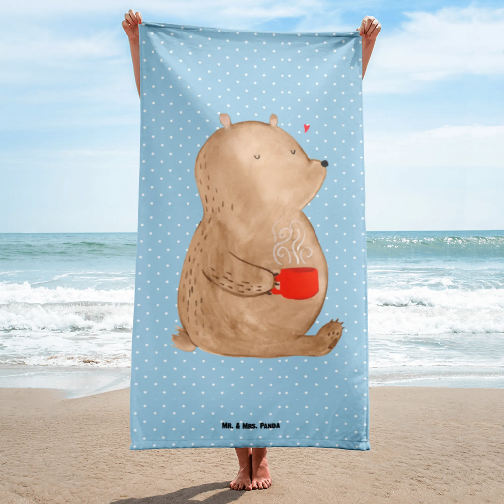 XL Badehandtuch Bär Kaffee Handtuch, Badetuch, Duschtuch, Strandtuch, Saunatuch, Bär, Teddy, Teddybär, Kaffee, Coffee, Bären, guten Morgen, Morgenroutine, Welt erobern, Welt retten, Motivation