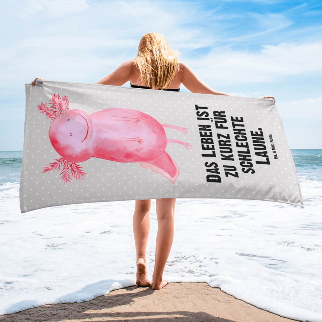 XL Badehandtuch Axolotl Glücklich Handtuch, Badetuch, Duschtuch, Strandtuch, Saunatuch, Axolotl, Molch, Axolot, Schwanzlurch, Lurch, Lurche, Motivation, gute Laune