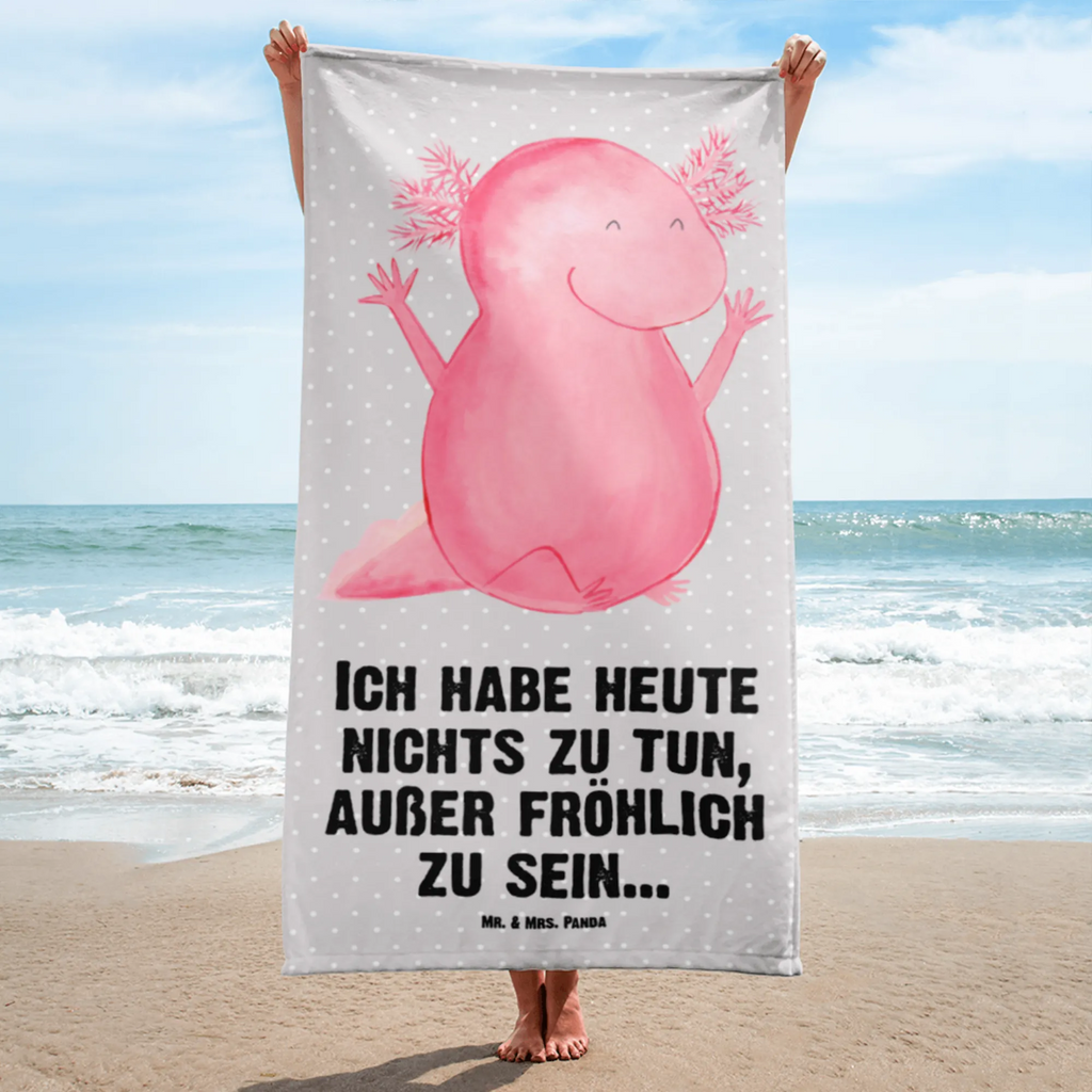 XL Badehandtuch Axolotl Hurra Handtuch, Badetuch, Duschtuch, Strandtuch, Saunatuch, Axolotl, Molch, Axolot, Schwanzlurch, Lurch, Lurche, fröhlich, Spaß, Freude, Motivation, Zufriedenheit