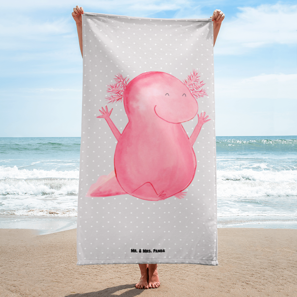 XL Badehandtuch Axolotl Hurra Handtuch, Badetuch, Duschtuch, Strandtuch, Saunatuch, Axolotl, Molch, Axolot, Schwanzlurch, Lurch, Lurche, fröhlich, Spaß, Freude, Motivation, Zufriedenheit