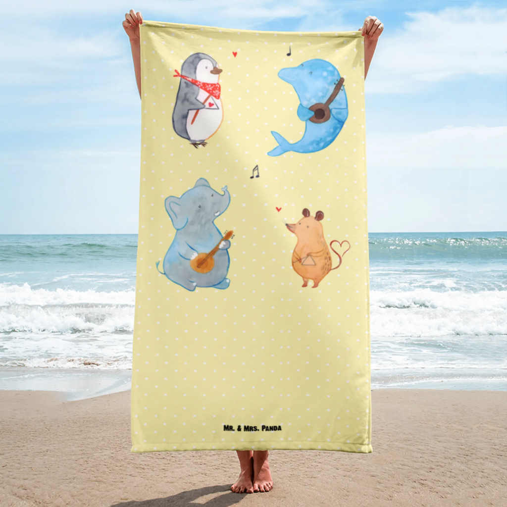 XL Badehandtuch Big Band Handtuch, Badetuch, Duschtuch, Strandtuch, Saunatuch, Tiermotive, Gute Laune, lustige Sprüche, Tiere, Hund, Pinguin, Maus, Elefant, Delfin, Gitarre, Band, Triangel, Musikanten, Musik