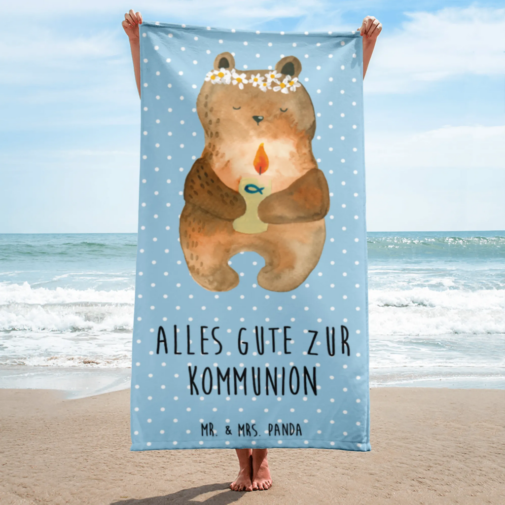 XL Badehandtuch Kommunion-Bär Handtuch, Badetuch, Duschtuch, Strandtuch, Saunatuch, Bär, Teddy, Teddybär, Kommunion, Gottes Segen, Taufkerze, katholisch