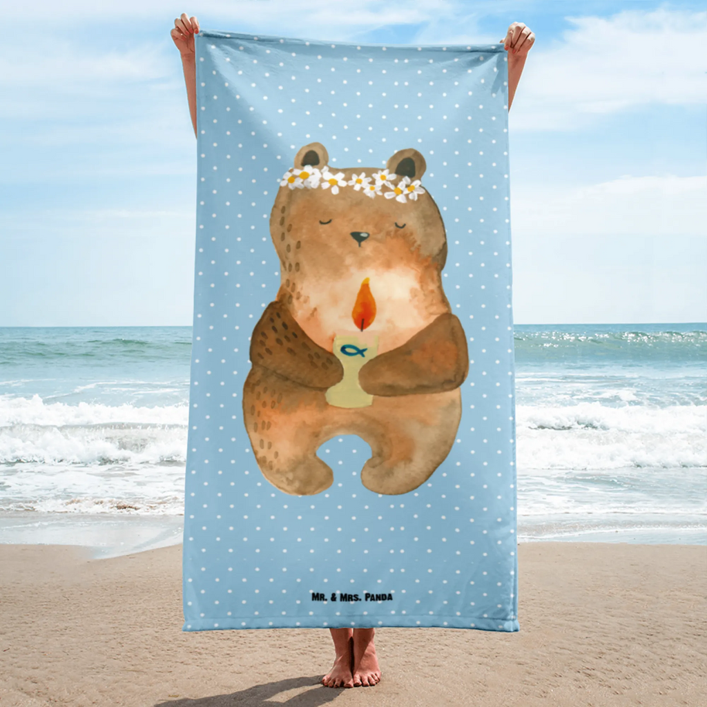 XL Badehandtuch Kommunion-Bär Handtuch, Badetuch, Duschtuch, Strandtuch, Saunatuch, Bär, Teddy, Teddybär, Kommunion, Gottes Segen, Taufkerze, katholisch