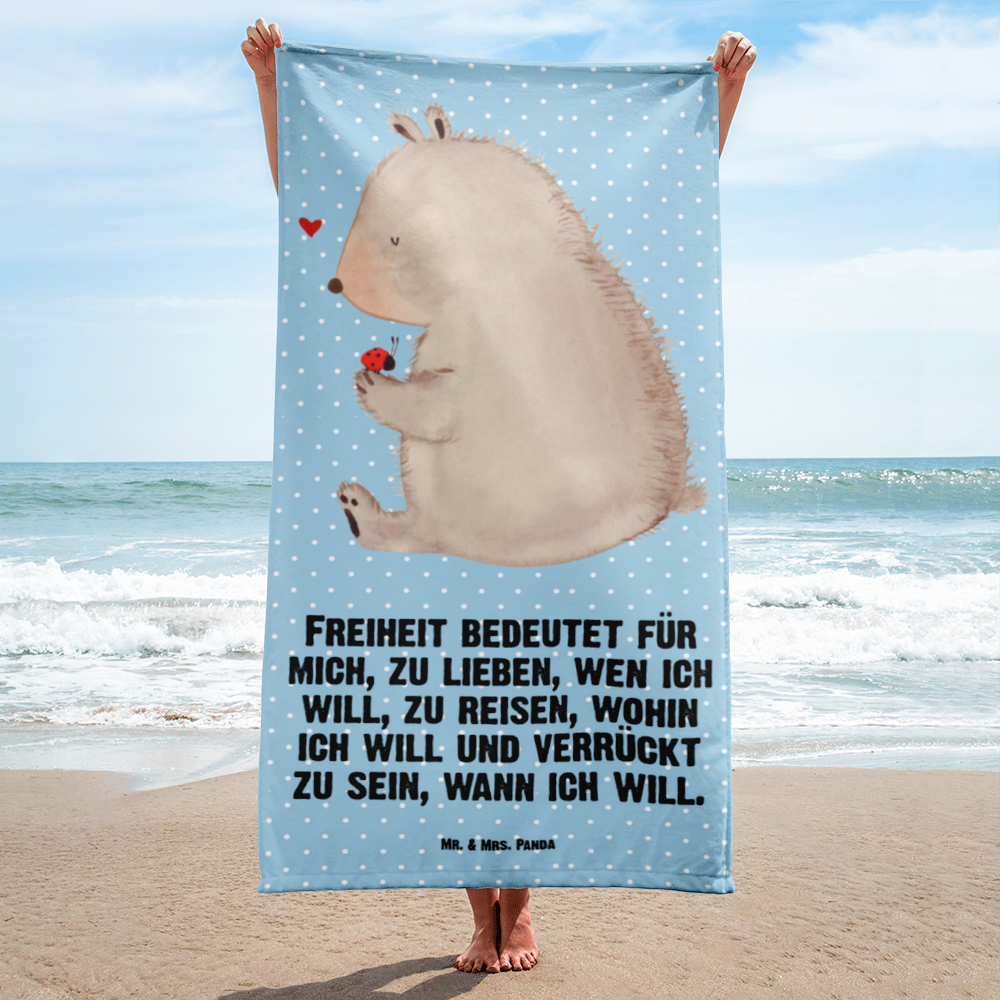 XL Badehandtuch Bär Marienkäfer Handtuch, Badetuch, Duschtuch, Strandtuch, Saunatuch, Bär, Teddy, Teddybär, Marienkäfer, Liebe, Freiheit, Motivation, Das Leben ist schön