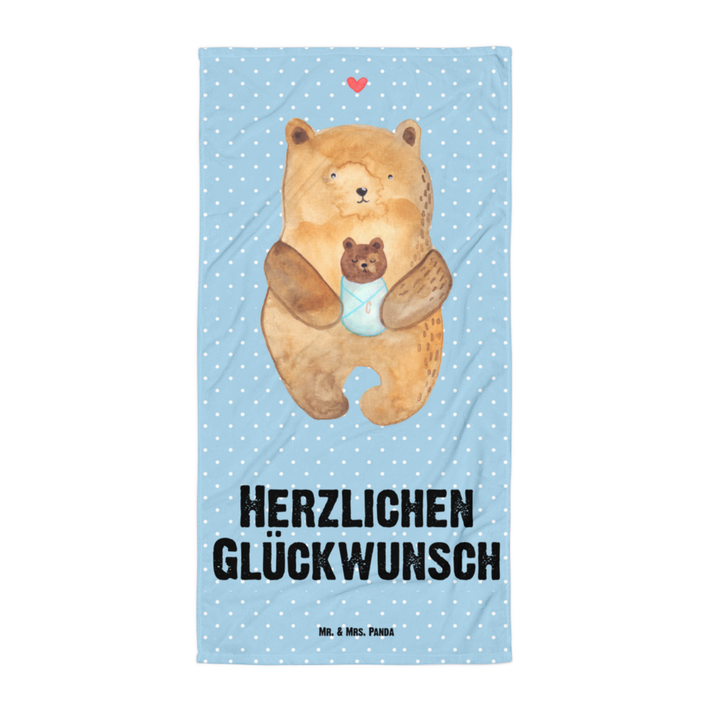 XL Badehandtuch Bär mit Baby Handtuch, Badetuch, Duschtuch, Strandtuch, Saunatuch, Bär, Teddy, Teddybär, Eltern, Mutter, Baby, Taufe, Geburt, Nichte, Neffe, Enkel, Enkelin, Täufling, Geburtstag, Glückwunsch