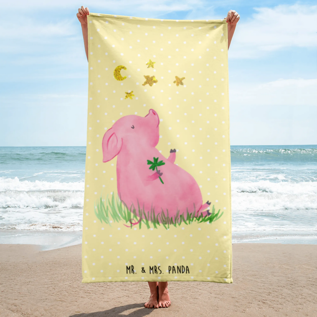 XL Badehandtuch Schwein Glück Handtuch, Badetuch, Duschtuch, Strandtuch, Saunatuch, Tiermotive, Gute Laune, lustige Sprüche, Tiere, Glücksschwein. Glück, Schwein, Schweinchen, Sterne, Sernchen, Ziele, Träume, Motivation, Glücksbringer